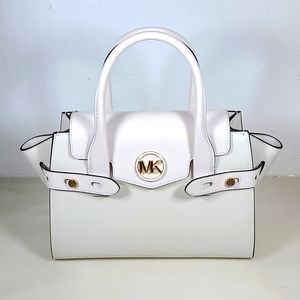 MICHAEL KORS Carman Faux Leather Satchel Optic White